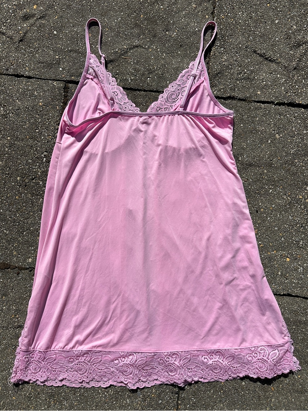 La Senza Pink Lace Trim Slip Dress Chemise Nightgown Coquette Large - Picture 2 of 6